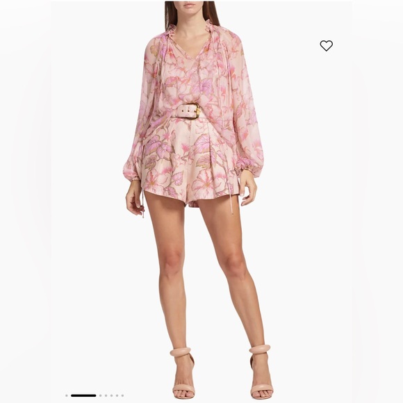 Zimmermann Coral Hibiscus Semi-sheer Floral Blouse Size 1 - Picture 4 of 15